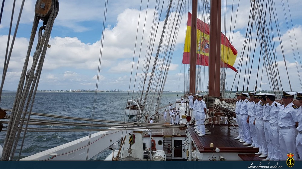 The ‘Juan Sebastián de Elcano’ departing from the US