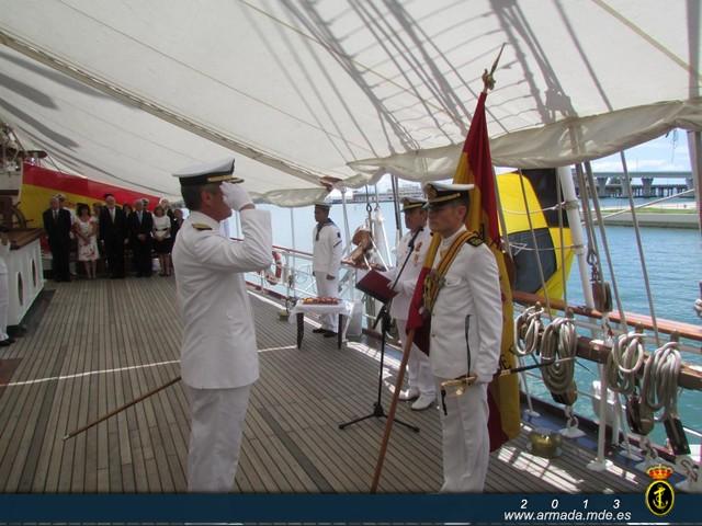 The ship celebrated a pledge of allegiance to the Flag by Spanish citizens living in the US