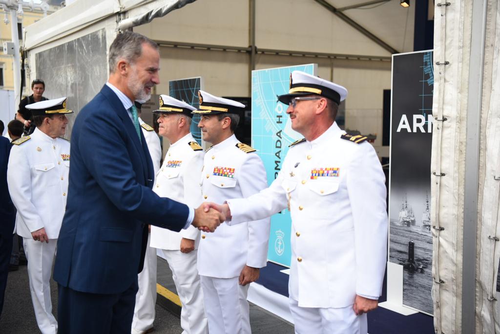  King Felipe VI greets the military authorities in the Spanish Navy stand