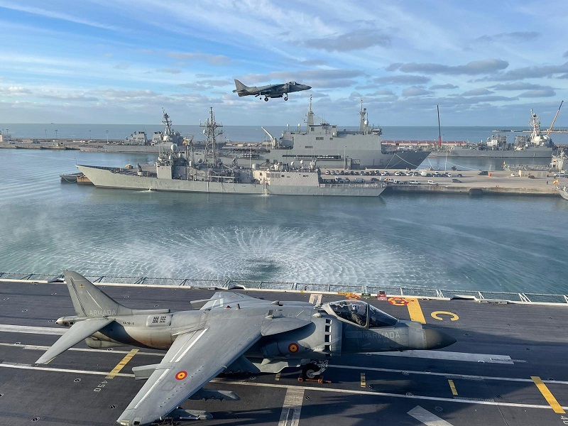 A ‘Harrier’ overflying Rota Naval Base.