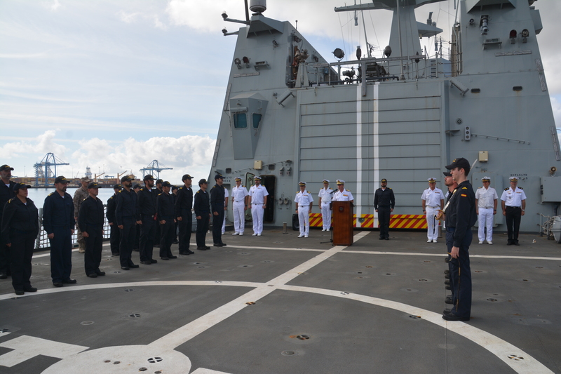 Farewell ceremony on the ship’s deck.