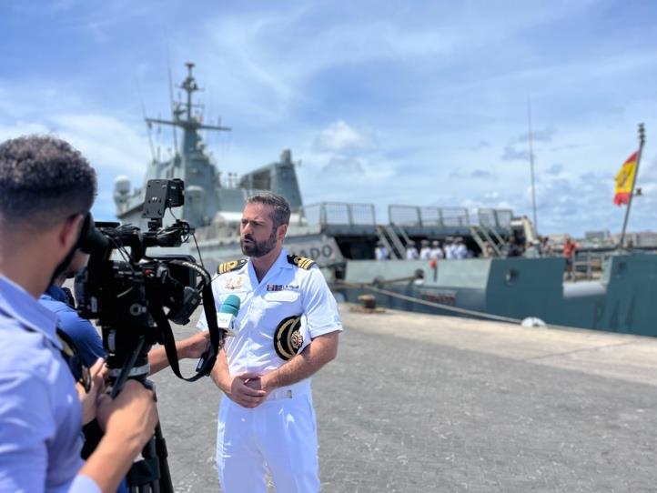 The ship’s Commander attending the local press and media.